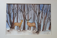 Hirsche im Winterwald Aquarell 30x40cm